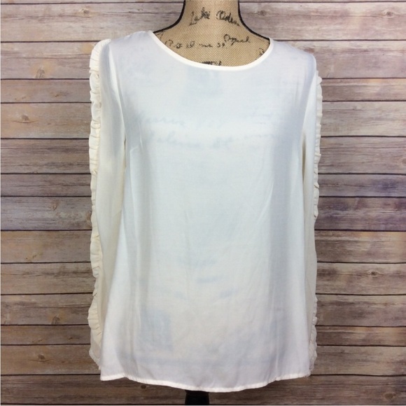 Joseph A. Womens Size Medium Winter White Ruffled Sleeve Blouse NWT - Picture 1 of 8